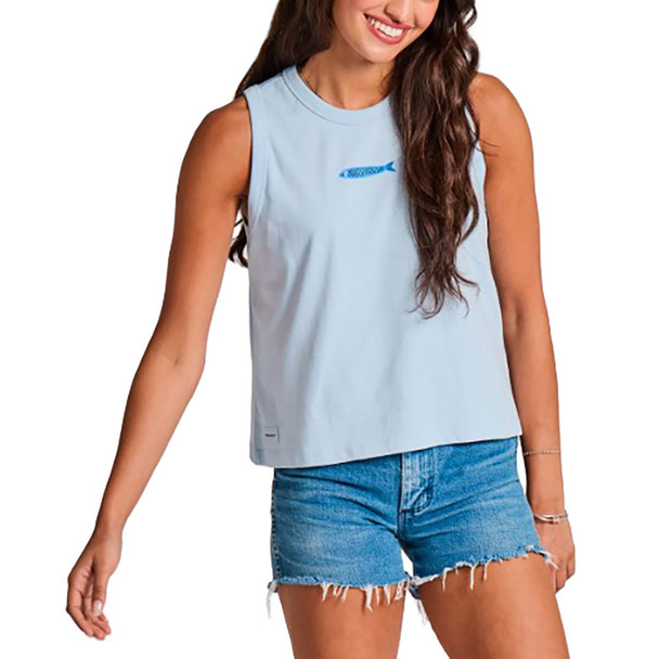 Women's Life is Good Tin Fish Crusher Boxy Tank