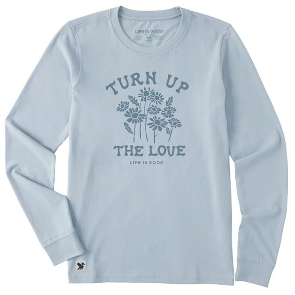 Women's Life is Good Turn Up the Love Daisies Long Sleeve Crusher Tee