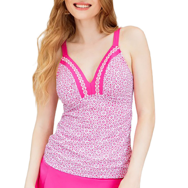 Cabana Life Women's Sunset Oasis Embroidered Tankini Top