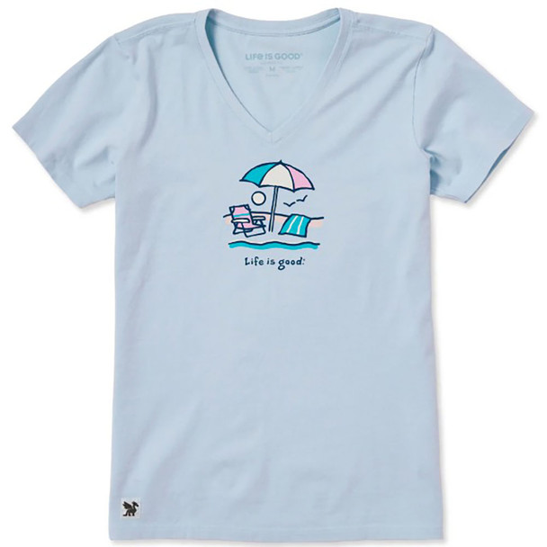 Life is Good Women's Beach Umbrella Scene Short Sleeve Crusher Vee