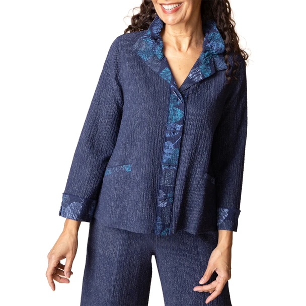 Navy - front, on model, open collar