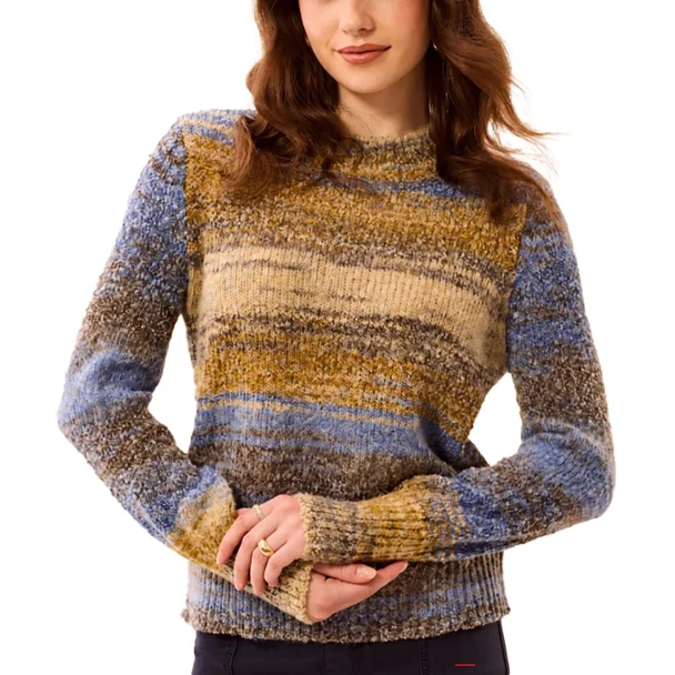 Tribal Sportswear Women's Space-Dye Textured Mock Neck Puff Sleeve Sweater