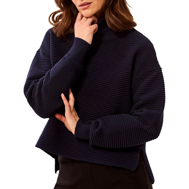 Tribal Sportswear Women's Textured Rib Mock Neck Drop Shoulder High-Low Sweater