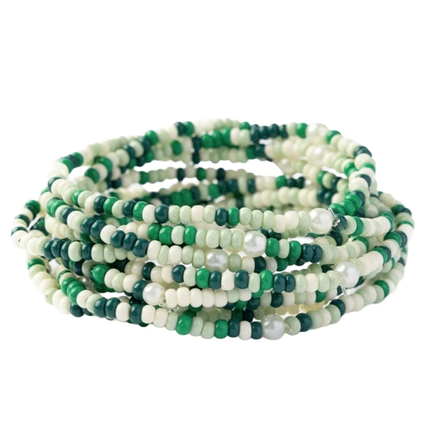 Ink & Alloy Women's Sage Confetti Beaded 10 Strand Stretch Green Bracelet