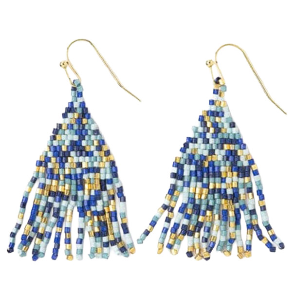 Ink & Alloy Women's Cassie Mini Confetti Blue & Gold Short Fringe Earring