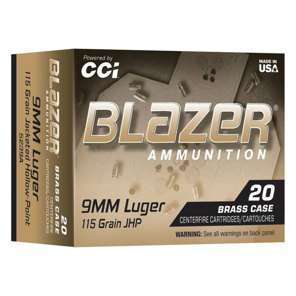 CCI Blazer Brass 9mm 115 Grain JHP Handgun Ammo (20) - Kittery