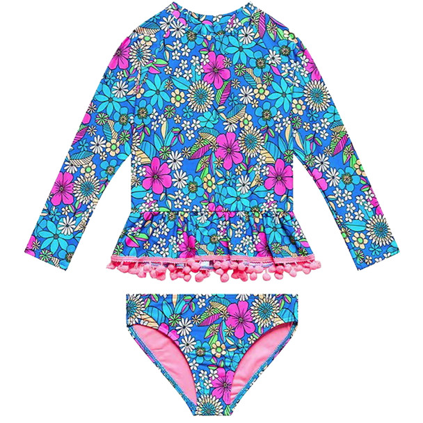 Beach Lingo Girl's Electric Ave Long-Sleeve Rash-Guard Swimsuit, 2-Piece