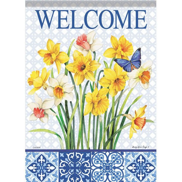 Carson Home Accents Daffodils Azulejo DuraSoft Garden Flag