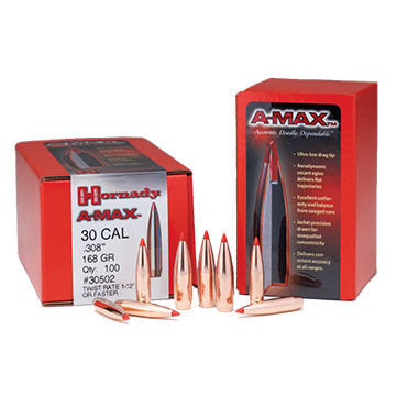 Hornady A-Max 30 Cal. 168 Grain .308" BT Rifle Bullet (100)