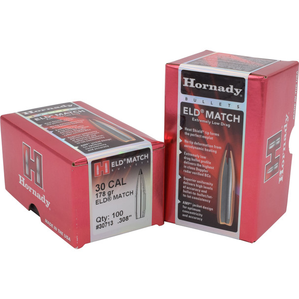 Hornady ELD-Match 30 Cal. 178 Grain .308" Heat Shield Tip BT Bullet (100)