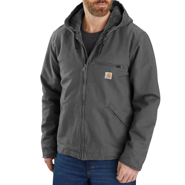 Carhartt Men's Relaxed Fit Washed Duck Sherpa-Lined Hooded Jacket