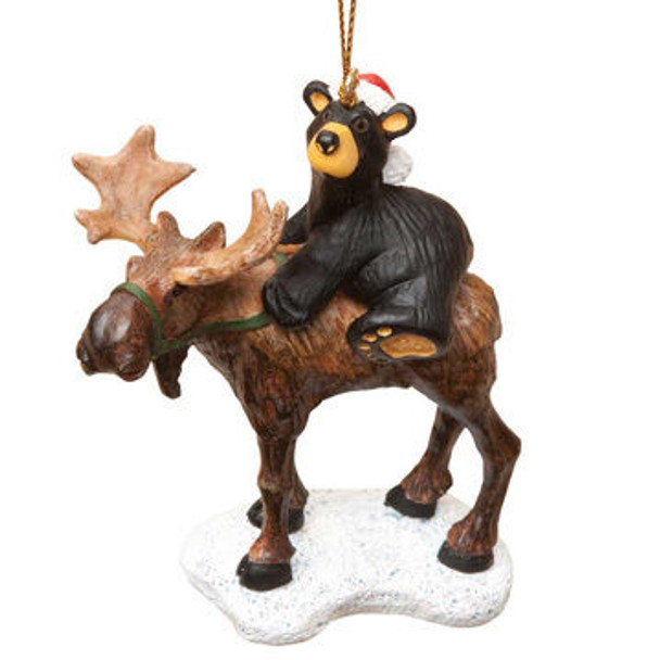 Big Sky Carvers Bear Riding Moose Ornament