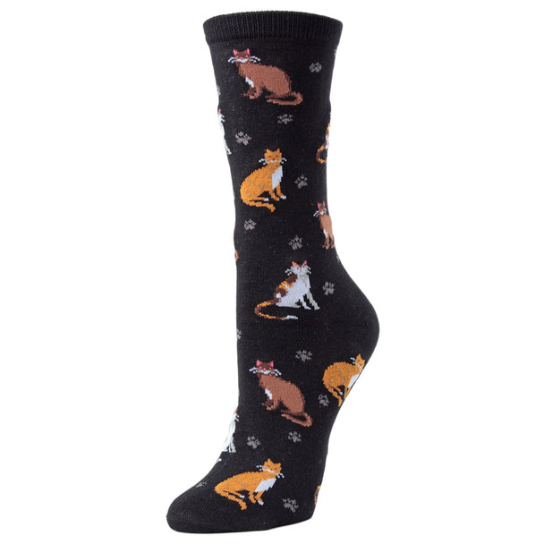MeMoi Women's Cats & Friend Bamboo Blend Crew Sock