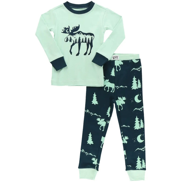 Lazy One Youth Mountain Moose Long-Sleeve Pajama Set, 2-Piece