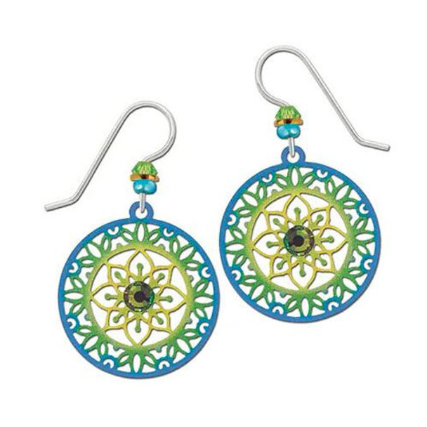 Left Hand Studios Sienna Sky and Adajio Jewelry Women's Yellow Green Blue Mandala Earring