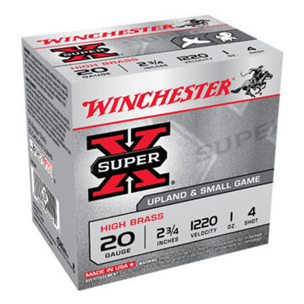 Winchester Super-X High Brass 20 GA 2-3/4" 1 oz. #4 Shotshell Ammo (25)