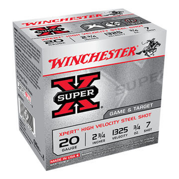 Winchester Super-X Xpert High Velocity Steel Shot 20 GA 2-3/4" 3/4 oz. #7 Shotshell Ammo (25)