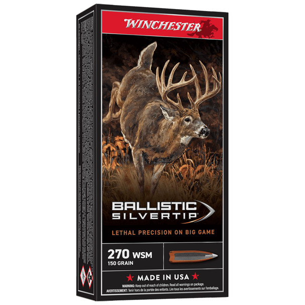 Winchester Ballistic Silvertip 270 WSM 150 Grain Polymer Tip BT Rifle Ammo (20)
