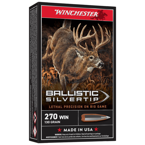 Winchester Ballistic Silvertip 270 Winchester 130 Grain Polymer Tip BT Rifle Ammo (20)