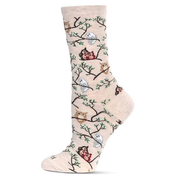 MeMoi Women's Owls Bamboo Blend Crew Sock