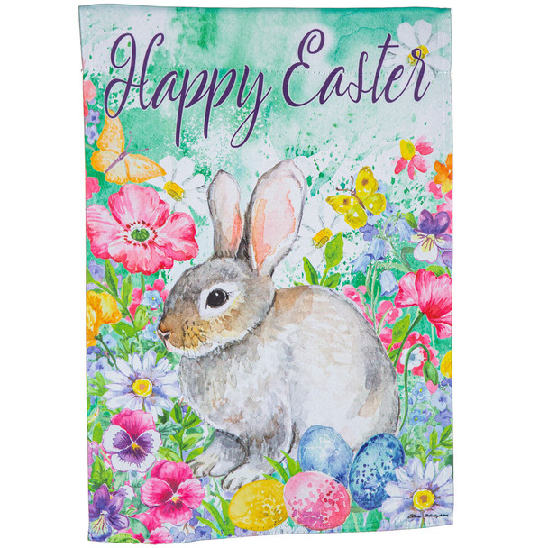 Evergreen Bunny in the Garden Suede Garden Flag