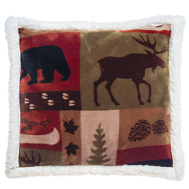 Carstens Inc. Patchwork Lodge Plush Sherpa Fleece Throw Pillow