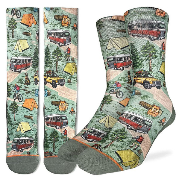 Good Luck Sock Men's Vintage Camping Trip Crew Sock