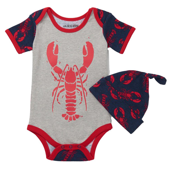 Hatley Infant Little Blue House Lobster Baby Bodysuit & Hat Set, 2-Piece