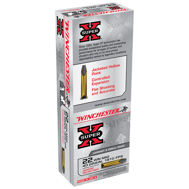 Winchester Super X 22 Winchester Magnum 40 Grain JHP Rimfire Ammo (50)