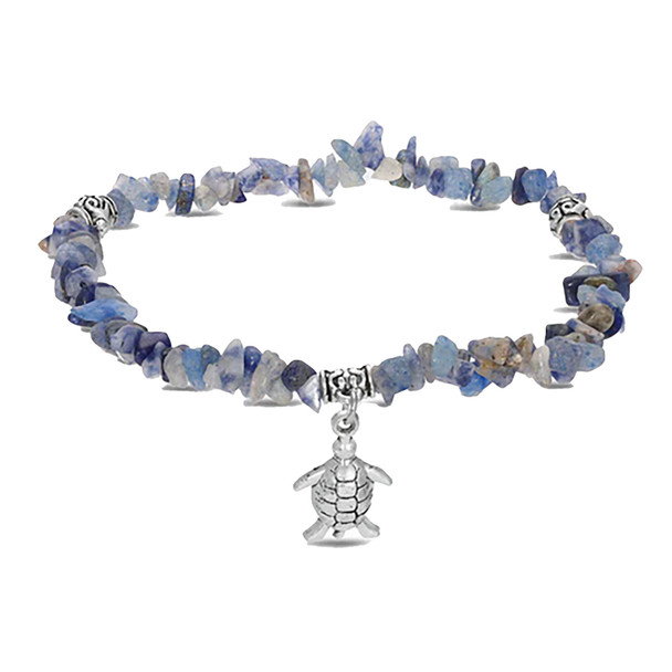 My Fun Colors Women's Denim Sodalite & Silver Turtle Charm Anklet