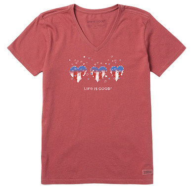 Life Is Good Women's Americana Hearts Stars And Stripes Crusher V-Neck Short-Sleeve Shirt