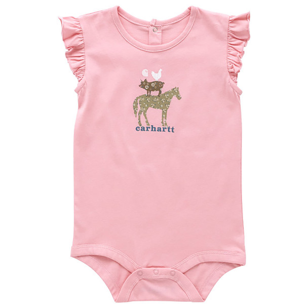 Carhartt Infant Girl's Pink Animal Stack Ruffle Short-Sleeve Bodysuit