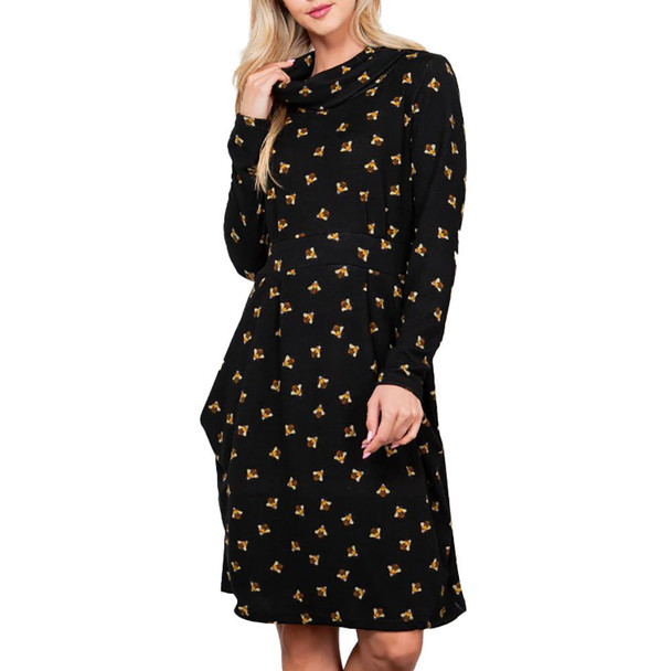 LA Soul Women's Bee Print Winter Tunic Dress