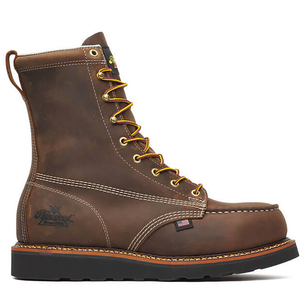 Thorogood Men's American Heritage 8in Trail Crazy Horse Black Heel Safety Toe Moc Toe MAXWear Wedge Work Boot