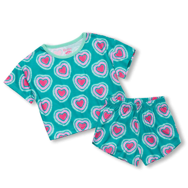Hatley Girl's Glowing Hearts Short-Sleeve Pajama Set, 2-Piece