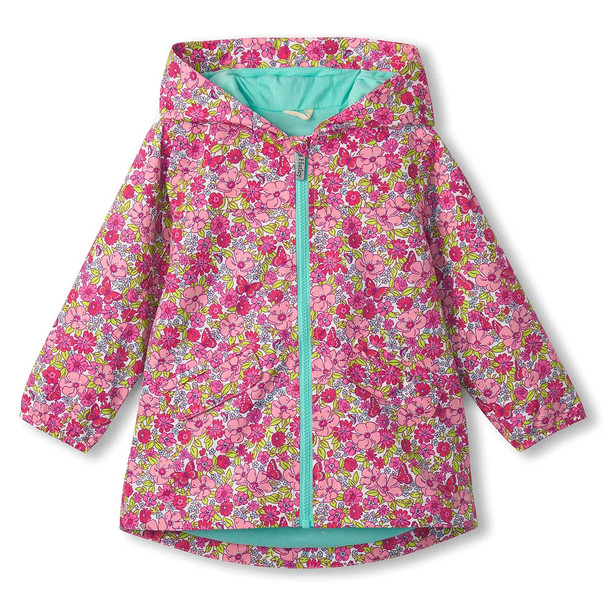 Hatley Girl's Groovy Flowers Zip-Up Lightweight Rain Jacket