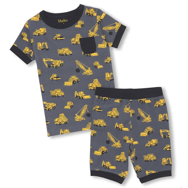 Hatley Boy's Under Construction Bamboo Short-Sleeve Pajama Set, 2-Piece