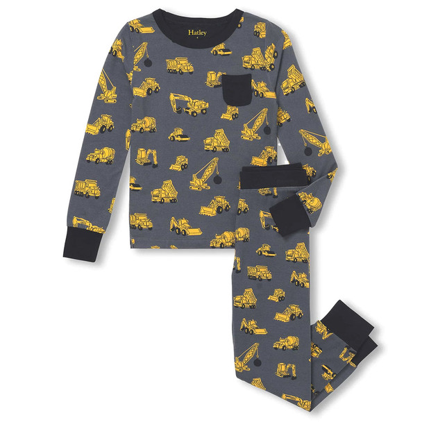 Hatley Boy's Under Construction Bamboo Long-Sleeve Pajama Set, 2-Piece