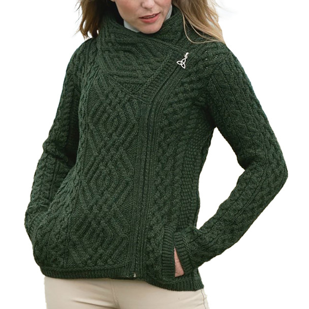 Aran Crafts Women's Shannon Side Zip Cardigan