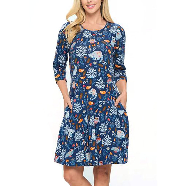 LA Soul Women's Woodland Animal Print Winter Tunic Dress