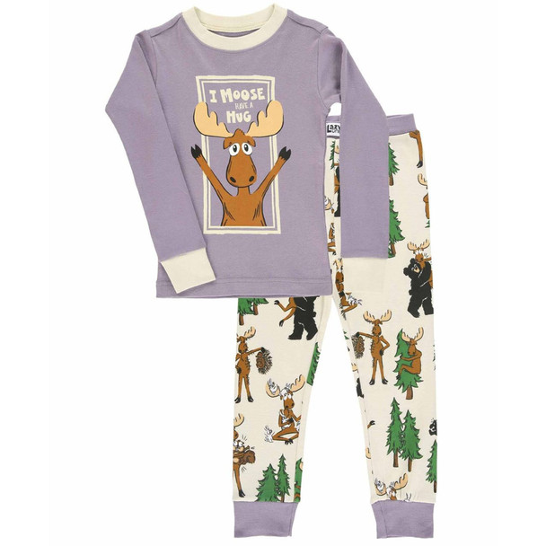 Lazy One Girl's Moose Hug Long-Sleeve Pajama, 2-Piece