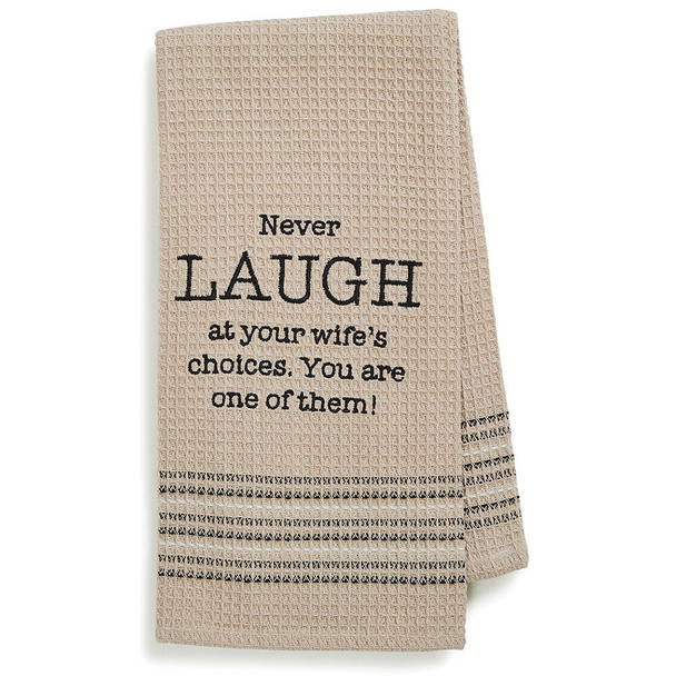 Mona B Laugh Embroidered Waffle Weave Dishtowel