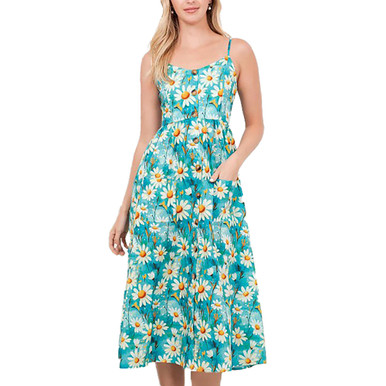 open back wrap daisy print cami dress LA Soul Women's Daisy Print Cotton Cami Dress