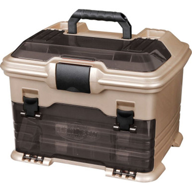 flambeau t5 tackle box Outdoors T5P Pro Multiloader Box, 7 Tuff Tainers, Blue Gold pivoting swing trays instead of stacked cantilever trays open with single finger operation and eliminate the need to double the footprint and expand out linked trays in order to access one piece of tackle Flambeau Waterproof Tuff Tainer Storage