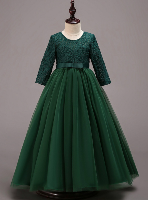 The Petunia -Hunter Green Girls Dress - Long Sleeve