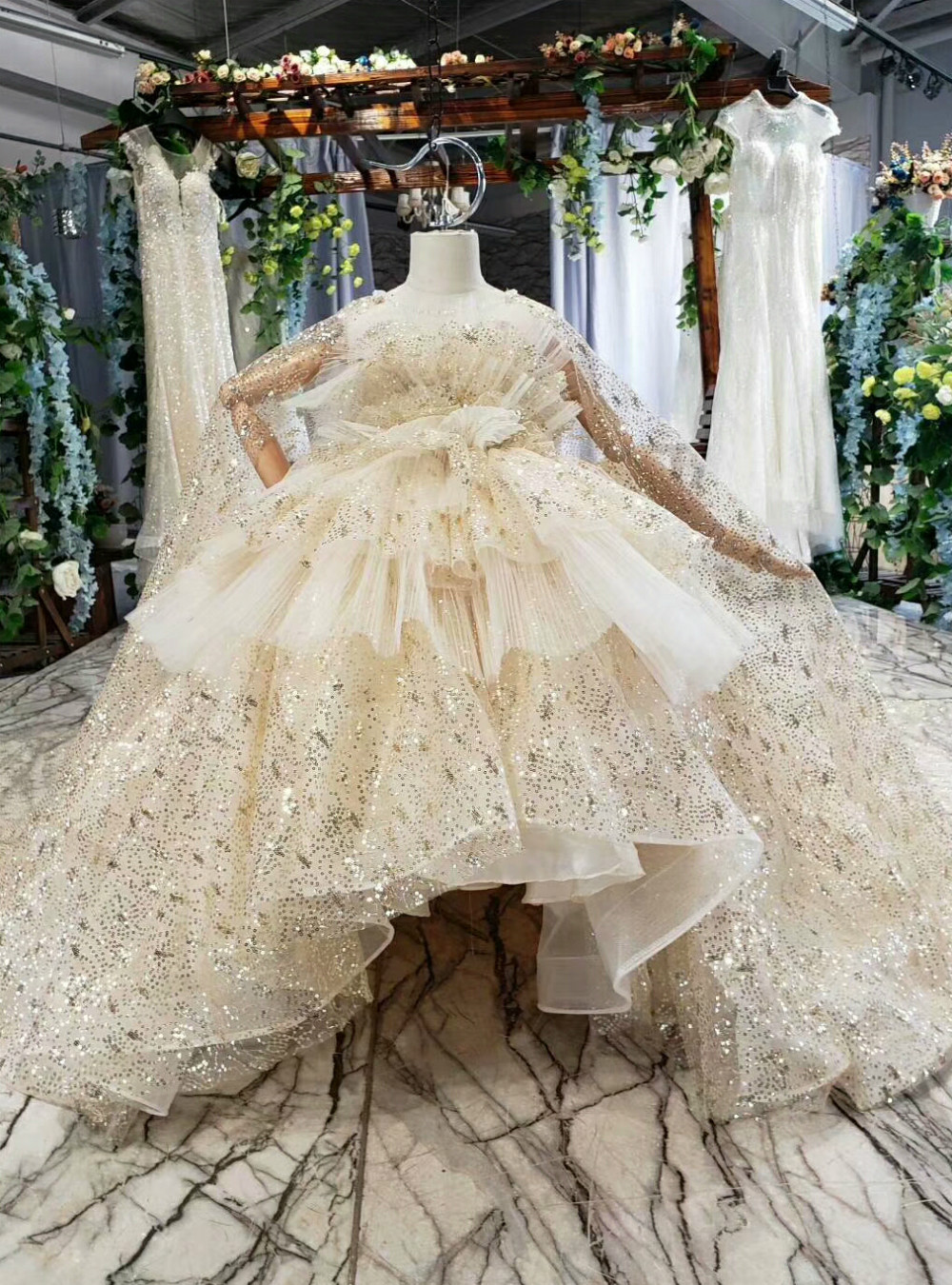 3D Flower Shimmer Tulle Gown
