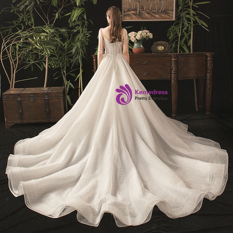 Pearl-Beaded Strap Sparkle Tulle Dress Champagne main image 1