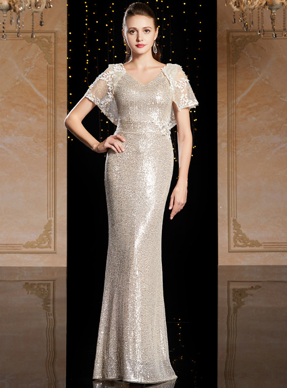 Mother Of The Bride Dress Grape Cap Sleeves V-Neck Sheath Long Mother Of The Bride Dresses main image 1
