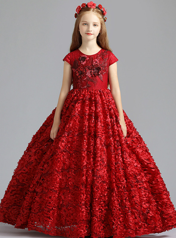 A Line Halter Lace Up Pink Lace Flower Girl Dresses LBQF0054