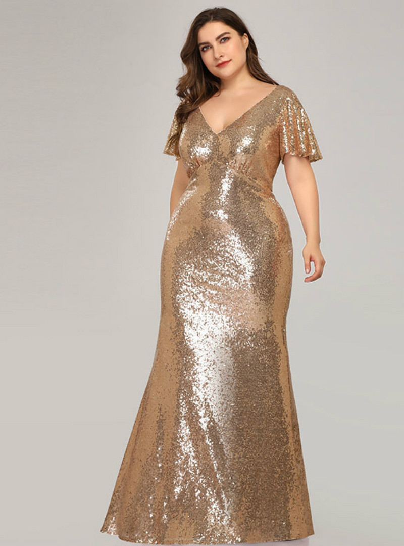 Two Piece Short Memaid V-neck Backless Sequined Prom Homecoming Dresses
